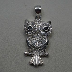 Sterling Silver (.925) Owl Pendant With CZ's